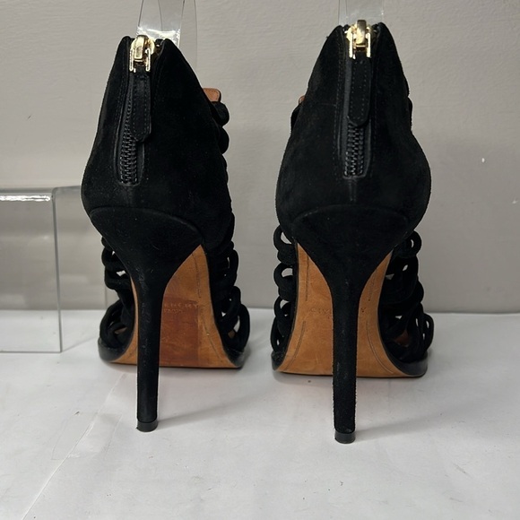 Givenchy Sz 38.5 Black Suede High Heel Peep Toe Strappy Back Zip Sandals Booties - Picture 4 of 11